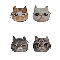 Sulida 4PCS Cute Lifelike Cat Face Bag Zipper Case Coin Money Purse Wallet Bag Pouch Handbag