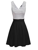 Omeya Womens Sexy Open Back Cocktail Slim Black White Striped Mini Dress (S, Black)