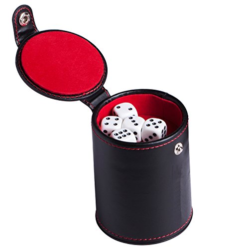 Professional Double Layers Faux Leather Dice Cup Set with 5 Dice for Most Dice Games