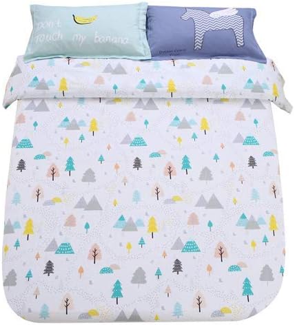 Sandyshow Forest Tree Cotton 3PC Full/Queen Bedding Sets White Christmas Duvet Cover Sets with 4 Corner Ties for Kids, Boys and Girls (Full/Queen, Forest)