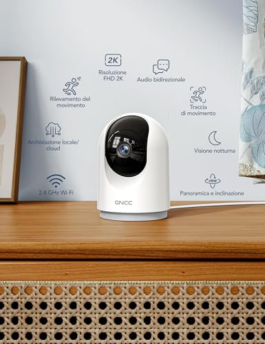 GNCC 2K Indoor Wi-Fi Camera 2.4/5GHz Night Vision (Pack of 1) | Camera for Dogs/Cats/Animals, SD/Cloud, Two-Way Audio, Motion Detection/Tracking, Alarm, 360°, Alexa