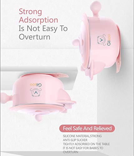 BPA Free Baby Feeding Set, Feeding Bowl with Lid, Salad Bowl, Milk Cup,Spoon and Fork for 6m+ Toddlers,316 Stainless Steel,Gift Set Tableware Set by Glisoo(Pink)