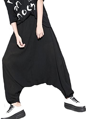 SUGIRLS Women's Casual Baggy Elastic Waist Drop Crotch Harem Pants Black