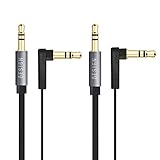 Besign 3.5mm Premium Auxiliary Audio Cable, Flat AUX Cable 90 Degree Right Angle for Headphones, iPods, iPhones, iPads, Home / Car Stereos and More (2-Pack)