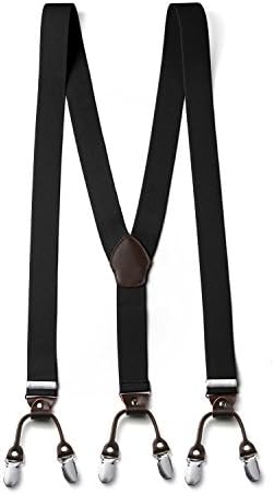 FYDRISE 1.4" Mens Heavy-Duty Suspenders Adjustable Elastic Y-Shape Back 6 Strong Clips