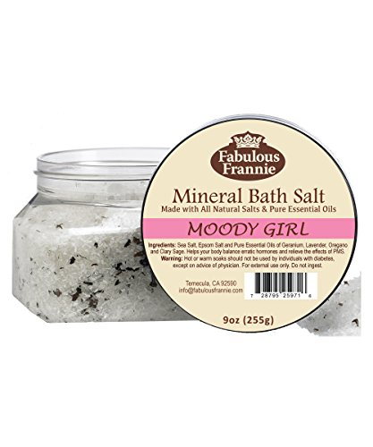 Fabulous Frannie Moody Girl (PMS Relief) Mineral Bath Salt 9oz made with Pure Essential Oils (Clary Sage, Geranium, Lavender and Oregano)
