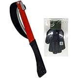 TULGIGS Weed Grass Cutter Sickle Blade - Garden Tool Portable Foldable Weeding Brush Knife Carbon Stainless Steel Folding Lawn Gardening Farming with Work Dots Gloves M Size (16.9