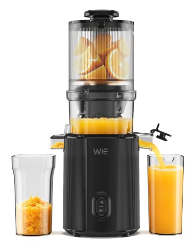 WIE Extractor de Zumos y Verduras 135 mm Boca Ancha, Slow Juicer 300W Prensado en Frío, Capacidad 2,2 L, Licuadora Prensado en Frío para Frutas y Verduras Enteras, Fácil Montaje y Limpieza, Sin BPA
