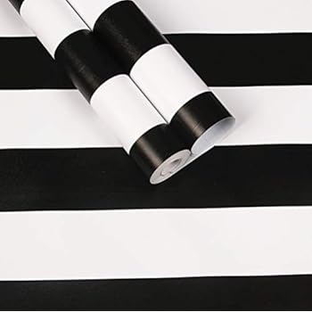 Amao Classic Black & White Striped Wallpaper Peel and Stick Self Adhesive Paper Vinyl Film for Furniture Countertops Wall Decor 17.7''x79''