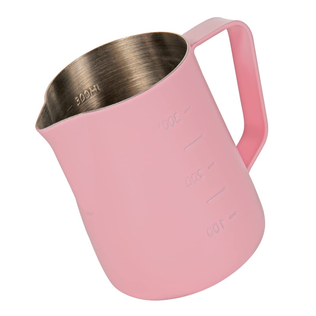 Dianoo Espresso Steaming Pitcher 350ml, Milk Frothing Pitcher Stainless Steel With Measurement, Milk Frothing Cup, Coffee Jug, Latte Art, Pink