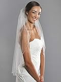Barogirl Wedding Veil White with Rhinestones 1 Tier Beaded Edge Bridal Veil Fingertip Length with Comb for Brides (Ivory)