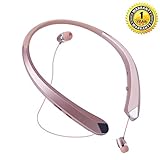Bluetooth Retractable Headphones, Aidan fly Wireless Earbuds Neckband Headset Sports Noise Cancelling Stereo Earphones with Mic (15 Hrs Playtime, Call Vibrate Alert) (Rose Gold)
