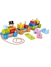 Hape Happy Train Stacking Blocks Toddler Pull Along Toy (Amazon Exclusive)