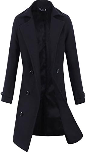 Lende Men Trench Coat Winter Long Jacket Double Breasted Overcoat