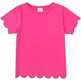 Noomelfish Girls Short Sleeve Scalloped Edge T-Shirts Casual Cute Summer Tee Tops Blouse (5-12 Years)