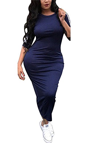 Molisry Women Striped Half Sleeve Bodycon Dress Casual Solid Slim Fit Midi Dress - Thumbnail 3
