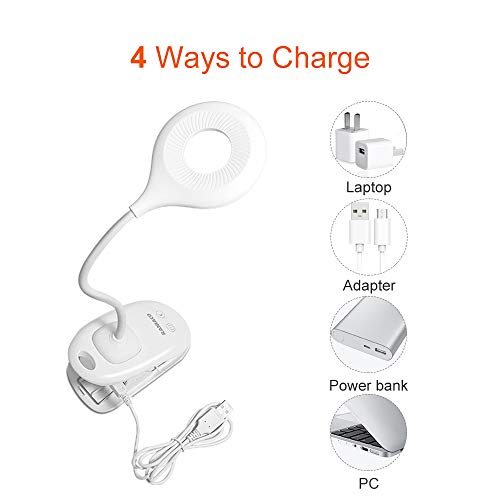 Raniaco Clip LED Reading Light,USB Rechargeable Touch Switch Reading Lamp-with Night Light,3 Adjustable Brightness Bedside Headboard Book Lamp with Day Light and Eye-Care Protection
