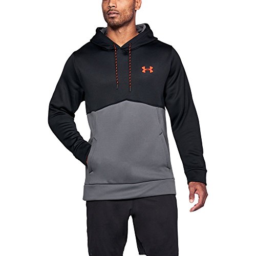 Under Armour Men's Armour Fleece Icon Solid Hoodie, Black (003)/Neon Coral, Small