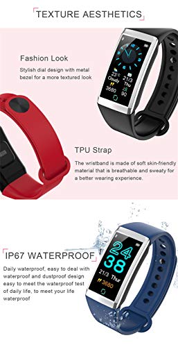 Sunward 1.14inch Screen Heart Rate Blood Pressure Monitor Pedometer Waterproof Sports Watches Fitness Tracker HR (Red)