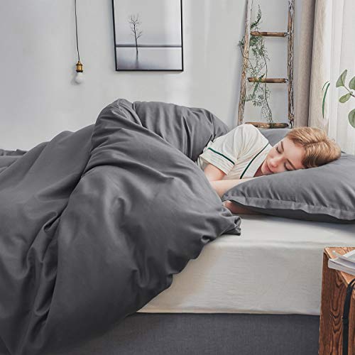 SORMAG Queen Duvet Cover 3 Piece Set, Microfiber Duvet Cover, Ultra Soft and Easy Care, Simple Style Bedding Set with Zipper Close, Gray - Queen