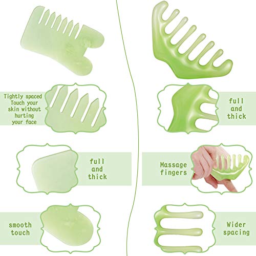 2 Pieces Jade Stone Guasha Comb Massage Comb Scalp Comb Gua Sha Scraping Facial Massage Tool