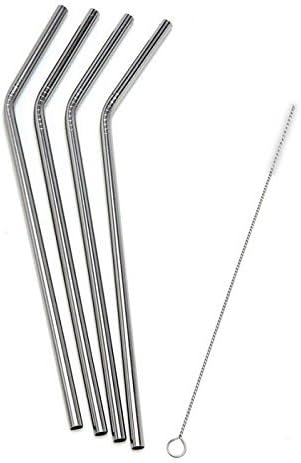 8.5" Stainless Steel Drinking Straw, Bent - Set of 4 plus Cleaning Brush