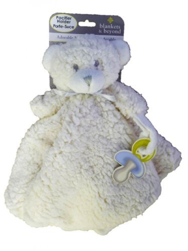 BLANKETS & BEYOND ADORABLE NUNU PACIFIER HOLDER OFF-WHITE TEDDY BEAR