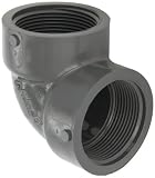 GF Piping Systems PVC Pipe Fitting, 90 Degree Elbow, Schedule 80, Gray, 1-1/2" NPT Female