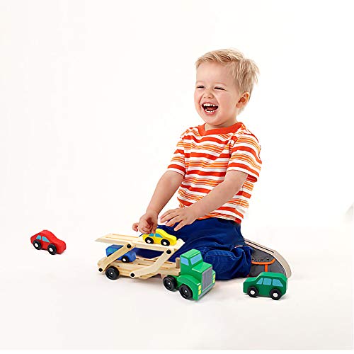 GEDIAO Wooden Car Toys for Toddlers, Car Carrier Truck Set Include 1 Truck and 4 Cars, 13.8" H x 6.7" W x 3.4" L
