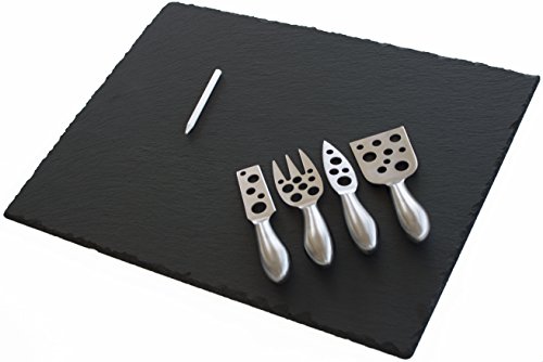 Slate Cheese Board and Knife Set - for cheese, meat, and appetizer dishes. 12 x 15 inches. Comes with 4 piece serving set.