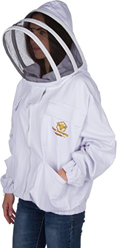 Professional Beekeeping Suit Jacket - for Men and Women (White) - Total Protection - Self-Supporting Fencing Veil for Beekeepers - Easily Take On & Off - 6 Pockets - Good for Beginners as well (Small)