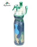 Qshare Misting Water Bottle, Insulated Bottle with Spray Mist for Outdoor Sport Hydration and Cooling Down, FDA Approved BPA-Free Mist Water Bottle with Unique Mist Lock Design (Gree-20oz, 20oz)