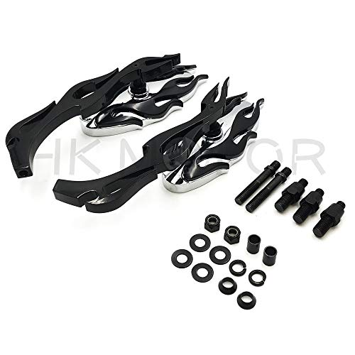 Motorcycle Flame Style Rearview Mirror For Any Cruiser Chopper Custom Black New