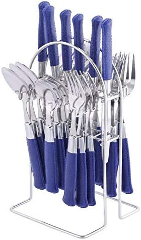 Parage Zodiac Premium Stainless Steel Cutlery Set - Set of 25 (Contains: 6 Table Spoons, 6 Tea Spoons, 6 Forks, 6 Knives, 1 Stand) - Blue