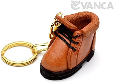 Mountain Climbing Boot 3D Leather Keychain(L) VANCA CRAFT-Collectible Keyring Charm Pendant Made in Japan