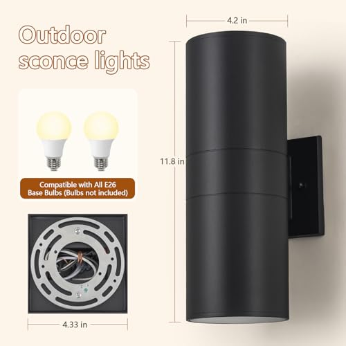 Nigaut Outdoor Lights for House, 4 Pack Exterior Wall Light Fixture, Anti-Rust Aluminum Up and Down Porch Light for Pool Fence, Front Door & Modern Farmhouse, E26 Socket Outdoor Wall Sconce 11.8" | IP65 Waterproof Anti-Rust Aluminum Wall Mount Fixtures for Porch Garden Garage Courtyard, Bulbs Not Included