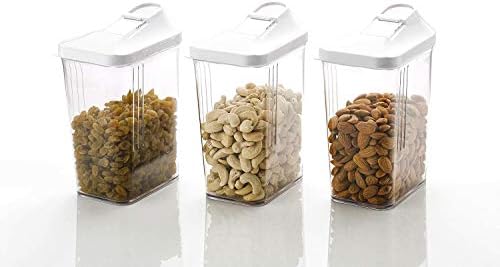 Slings Easy Flow Grocery & Food Storage Container Set, 1500 ml, Clear (White, 3)