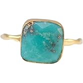 LRGKMCWTOB 925 Sterling Silver Bohemia Chic Square Turquoise Ring Fashion Rings Stackable Ring Natural Turquoise Jewelry Birthday (Size 7)