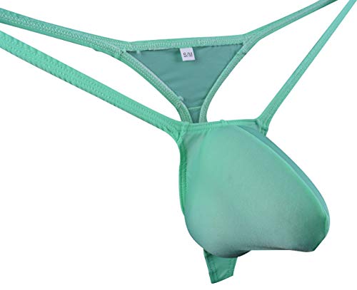 WOSESE Mens Swim Thong G-Strings Bikini T-Back Nylon (S/M fit Waist 27''-33'', Neo-Mint)