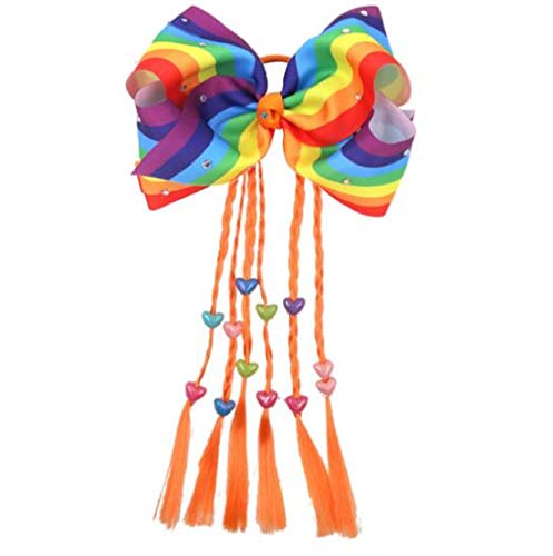 Daisyu Large Cosplay Colorful Hair Bows Ponytail Holder Elastic Hair Ties for Girl (Rainbow)