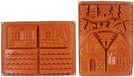 Susansays 2 Pcs/Set 3D Christmas Gingerbread House Silicone Mold Chocolate Cake Mould DIY Biscuits Baking Tools