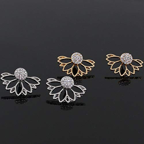 YOMXL Lotus Hollow Flower Stud Earrings Creative Diamond Water Drop Ear Clip Chic Stud Earrings Ear Jackets Ear Studs - Thumbnail 4