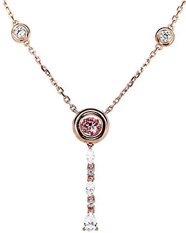 Rose Gold With Pink Dancing Setting Pendant With Clear Tail