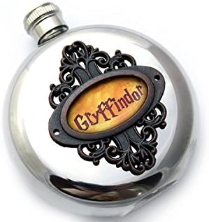 Gryffindor Harry Potter Inspired Round Flask with Glass Window 5 oz Stainless Steel by Harmless Habit