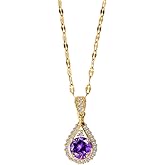 DIAMANTIO Elegant 18K Gold Plated Teardrop Pendant Necklace with Purple Cubic Zirconia and Crystal Accents – Dainty Statement Jewelry for Women