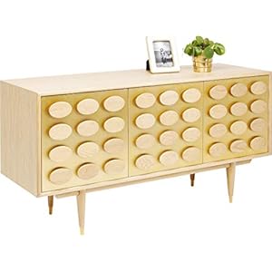 Kare Design Sideboard Golden Gate, schönes goldenes Sideboard mit 3 Türen und Holzapplikationen, edel, Eiche massiv…
