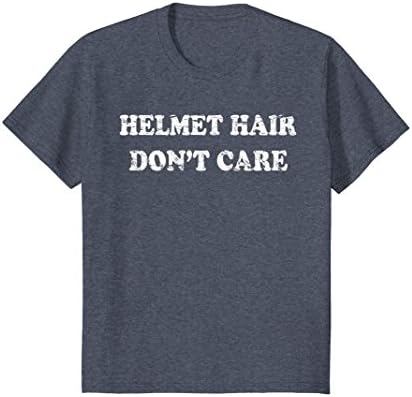 Kids Helmet Hair Don't Care T-Shirt | Softball Football Biker Tee 10 Heather Blue
