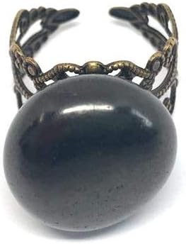 Karelian Heritage Shungite Crystal Ring with Tumbled Stone, Natural Jewelry for Chakra Balancing