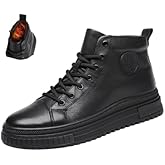 MOYOWEI Men's Black High-top Casual Leather Boots,Fall/Winter Round Toe Non-slip Side Zip Travel Height Sneakers Ankle Booties