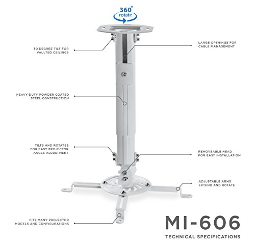 Mount-It! Ceiling Projector Mount Height Adjustable Universal Stand Fits Epson Optoma Benq Viewsonic Projectors, 30 Lbs Capacity (Medium)